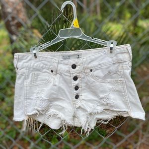Abercrombie and Fitch Low-Rise Distressed White Jean Shorts